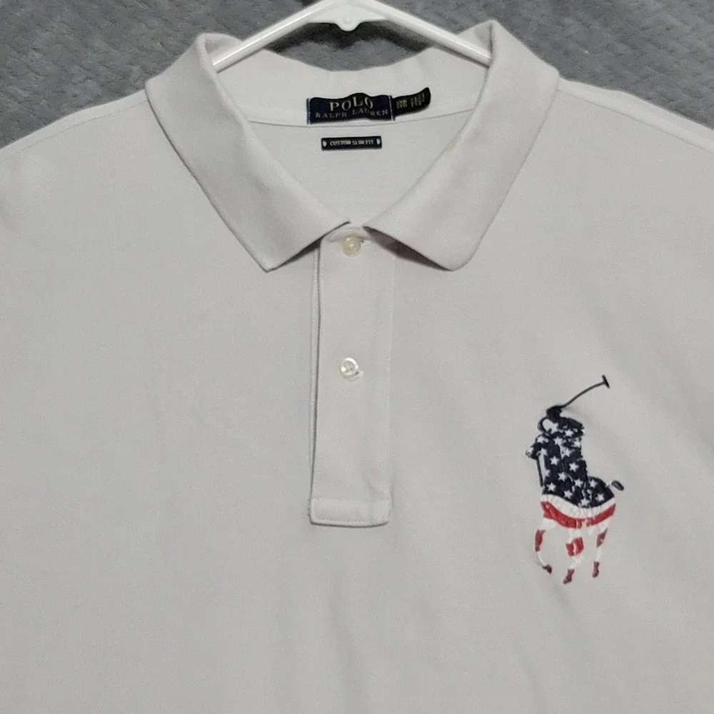 Polo Ralph Lauren Polo Shirt Mens 3XB White Custom Slim Fit American Flag Pony